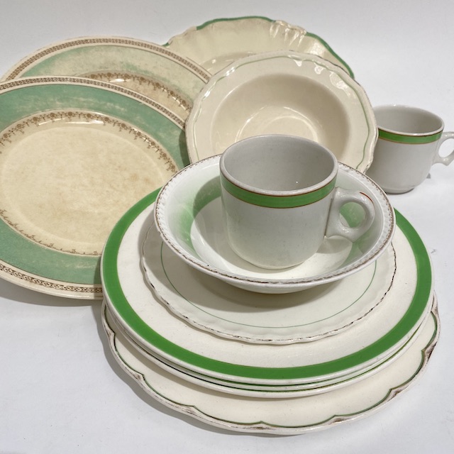 DINNERWARE, Vintage Green White Assorted
